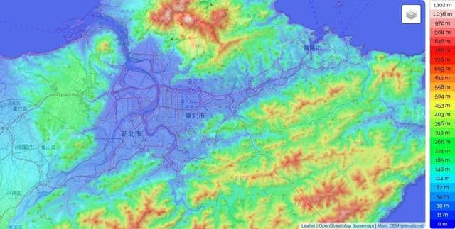 Mapa de elevação de Taipé